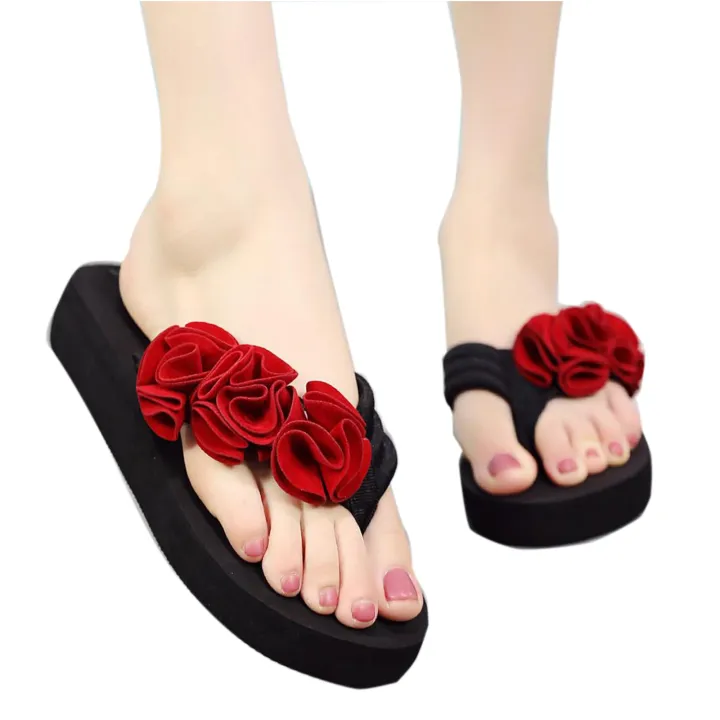 【BestGO】Summer Fashion Women's Flower Clip Toe Flip Flops Non-Slip Wedges Beach Slippers