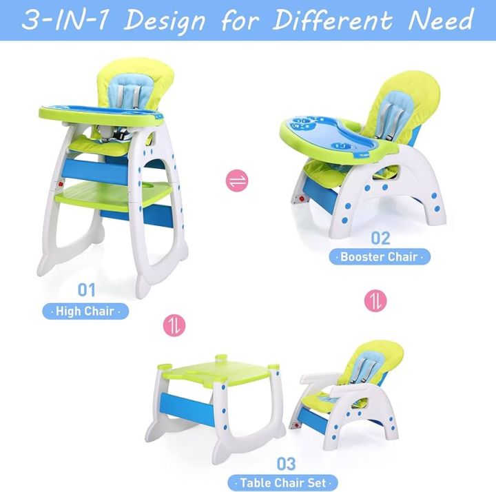 High Chairs for Babies and Toddlers, 3-in-1 Convertible Feeding Table Chair for Girl Boy, Infant Baby Chairs for Sitting Up (Blue) |HC505 |ISTRZ