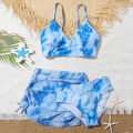 Color floral swimsuit can be a three-piece set of girls' summer swimsuits with printed dyed love cross girls' swimsuits swimsuits beach wear for swimming. 