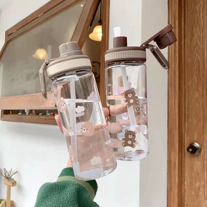 Kawaii Bear Water Bottle For Kids Girls 500ml Plastic Portable Travel ...
