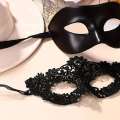 2pcs Elegant Black Lace Masquerade Mask Set Couples - Perfect for Venetian Party, Mardi Gras, and Halloween Celebrations. 
