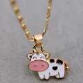 Fashion Enamel Cows Cattle Pendant Necklace Best Friends Kawaii Cute Necklace Golden Chain Choker For Women Girls Gifts. 