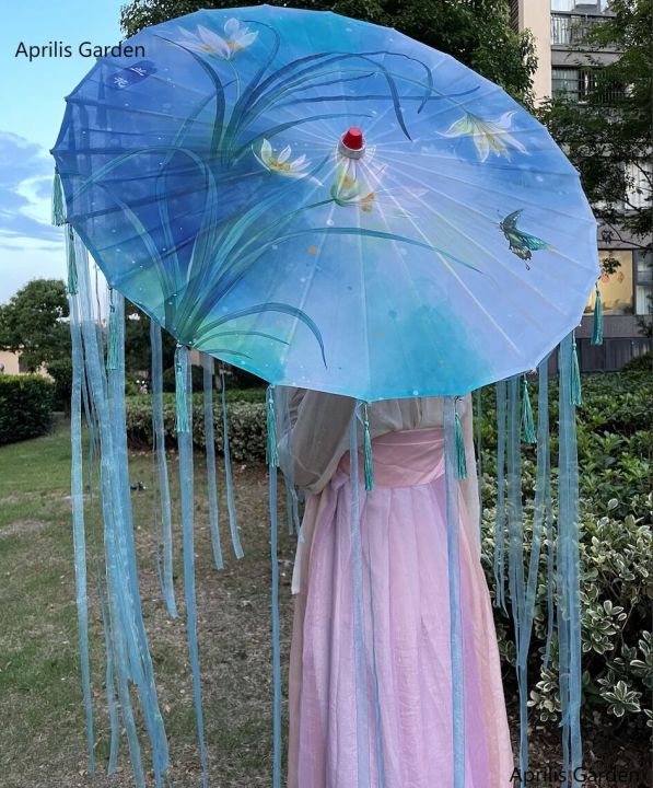 82cm%20Hanfu%20Oiled%20Paper%20Umbrella%20Rain%20Women%20Photography%20Prop%20Rain%20proof%20Ribbon%20Antique%20Tassels%20Umbrella%20Fan%20Paraguas%20Parasol%20-%20Image%204