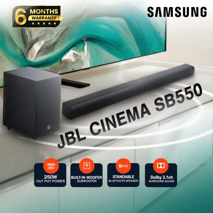 JBL Cinema SB 550 3.1 Channel Soundbar with Wireless Subwoofer and Dolby Audio, 250 W, HDMI ARC and Wireless Bluetooth Streaming, Black