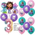 Gabbys Dollhouse Birthday Decoration Cats Balloon Disposable Tableware Backdrop For Girl Gabby Doll House Figures Party Supplies. 