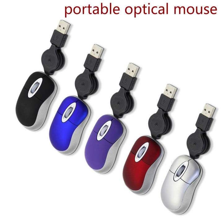 Mini Computer Usb Mouse 2.4GHz Mini Kids cute Gaming Wired Mause Retractable Line 2 Buttons USB ...