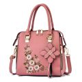 Floral Detail Shoulder Bag, Trendy Zipper Handbag For Work, Casual Crossbody Bag, Women's Floral Decor Purse. 
