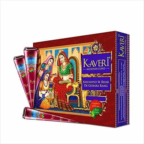 Kaveri Mehendi Cone Herbal Pure Leaves of Natural Henna for Hand Design on Festivals & Special Occasions| Organic Mehendi Cone & Bridal Mehandi Cones For Hands Design (5 Box = 60 Cone) FROM INDIA (SAM)