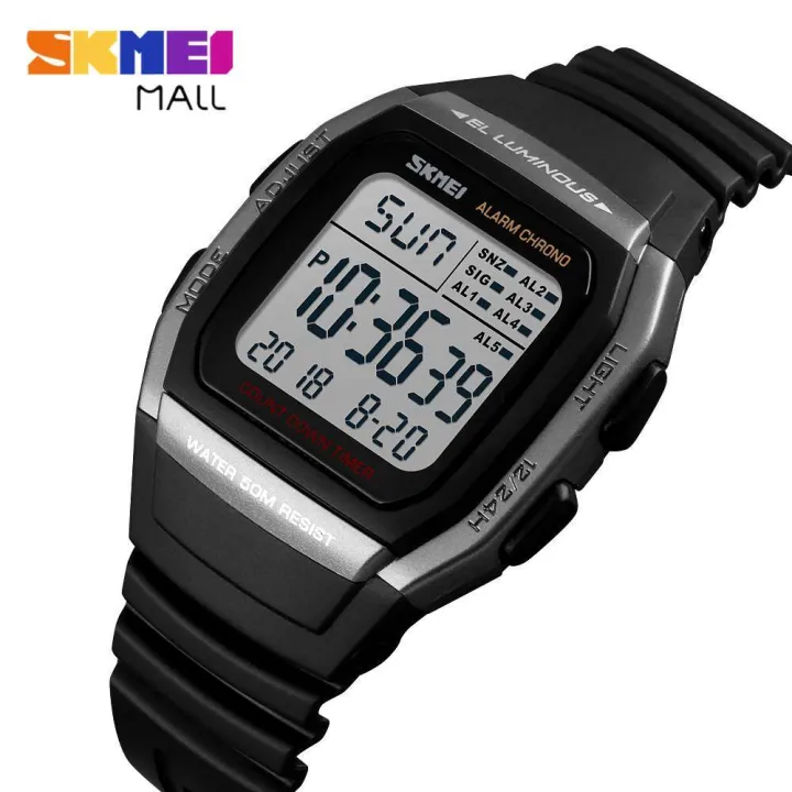 【Miga Plaza】SKMEI 1278 Men's Sports Watch Dual Time 5 Groups Daily Alarm Snooze Hourly Chime Timer Chronograph Countdown Calendar 50m Waterproof Backlight