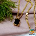 Gold Plated Chain With Pendant 18/24 inch 02MM Bismark Chain with Black Stone Pendant Necklace for Ladies & Girl. 