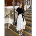 Hepburn Style Young Suit Women's Short Summer Design Blouse Irregular Skirt Western Style Two-Piece Suit. 