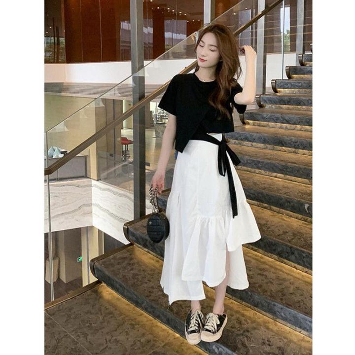 Hepburn Style Young Suit Women's Short Summer Design Blouse Irregular Skirt Western Style Two-Piece Suit