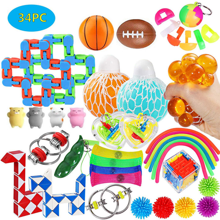 Sensory Fidget Toys Set, 35Pcs Stress Relief Toys Anti-Anxiety Tool Kit Carnival Prizes s Children