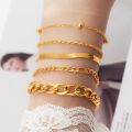 Enacolor  5Pcs/Set Elegant Female Gold Metal Thick Chain Bracelets for Women Accessories. 