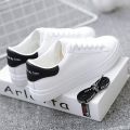【FOOT SOFA】Women Sneakers Fashion Breathble Vulcanized Shoes Women Pu leather Platform Shoes Women Lace up Casual Shoes White. 