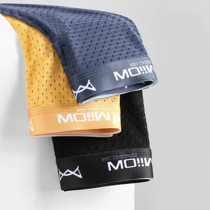MiiOW 3pcs Mesh Men's Underwear Graphene Men's Underwear Ice Silk Underwear Breathable 4XL Boxer Shorts 2022