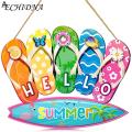 ECHIDNA Hanging Sign Slippers Design Welcome Hello Flip Flop Wooden Door Sign. 