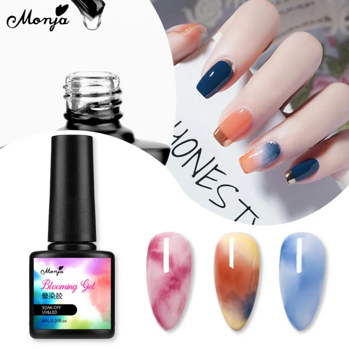 Monja 8ML Blooming Gel Nail Polish Gradient Blooming Watercolor Effect Transparent Soak Off UV LED Gel Manicure Tool