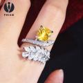 Prism Leaf Shape Rhinestone Ring Sparkling Leaf Design Ring with Rhinestones Elegant Jewelry for Prom Banquet Birthday Gift Lightweight Anti-rust High-end Luxury Hands Decoration Perfect for Rust-free Leaf. 