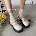 Women's Korean-Style Low-Cut Muffin Platform Lace up Mary Jane Shoes Retro British College Style Big Head Shoes Leather Shoes. 