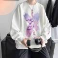 Autumn and Winter Fleece-Lined Crew Neck Sweater Men's Pullover Hong Kong Style Handsome ins Men's and Women's plus Size Thin Long-Sleeved Clothes. 