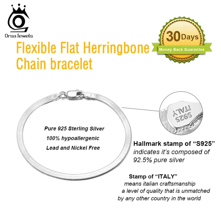 Orsa%20Jewels%2018k%20Gold%20925%20Sterling%20Silver%203mm%20Flexible%20Flat%20Herringbone%20Chain%20Bracelet%20For%20Women%20Fahsion%20Jewelry%20Sb107%20-%20Image%202