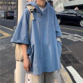 Large Pocket Hooded Half Sleeve T Men's Summer T-shirt ins Couple Design Sense Niche Loose Fashion Brand Trend Top. 