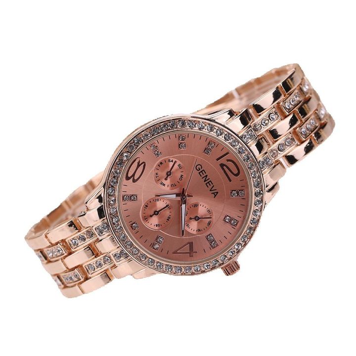 Brand Crystal Geneva Watch Casual Quartz rose gold Watch Women