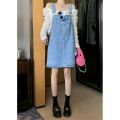 Summer Korean Version ofinsRetro High Waist Loose Denim Suspender Skirt for Women Thin Slimming All-Matching Small Size Dress. 