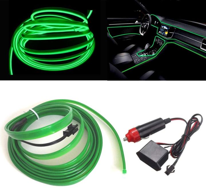 Car Led Lights with Fuse Protection for Automotive Flexible Neon Car Interior Decoration 12v Wire Led Light Strip-Green-3M