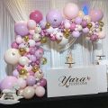 Pink Theme Birthday Party Supplies Set White Pink Balloon Garland Arch Background for Baby Shower Girl Birthday Decor. 