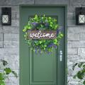 Welcome Sign with Lavender Wreath 13in Artificial Eucalyptus Wreath Greenery. 
