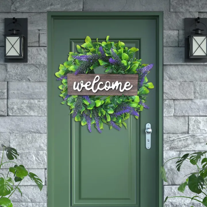 Welcome%20Sign%20with%20Lavender%20Wreath%2013in%20Artificial%20Eucalyptus%20Wreath%20Greenery%20-%20Image%202