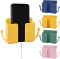 Phone Holder with Hook Wall Mount Sticky on Wall Stand Mount Mobile Phone Charger Socket Pocket, Storage Box Cell Phone Remote Control Holder, Damage-Free Universal Dock Case with Double Sided Foam Tape. 