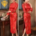 Semi-stand Collar Cheongsam Vintage Floral Print Chinese Qipao Cheongsam Maxi Dress Stand Collar Long S ve Ankle Length Traditional Style for Women Women Retro Cheongsam Dress. 