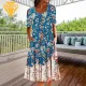 Printed Midi Dress Floral Print O Neck A-line Midi Dress with Pockets for Women Soft Breathable Summer Daily Wear Style Elegant Round Neck Dress. 