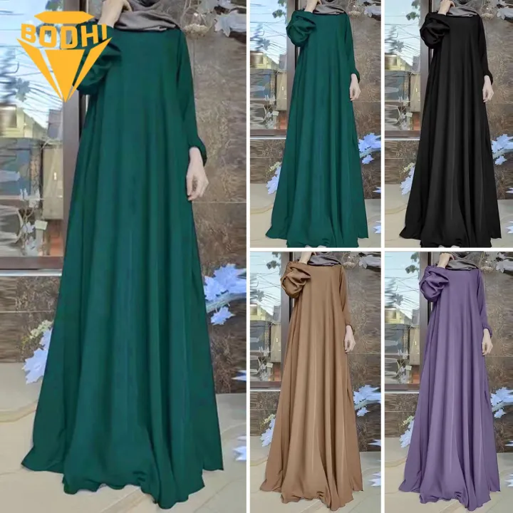 Modest Dress Vintage Dot Print Maxi Dress with A-line Silhouette Long Sleeves for Women Floor Length Abaya Robe Abaya Dress