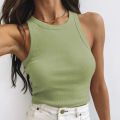 Yfashion Women Cotton Summer Tank Tops Sports Sleeveless Slim Fit Cropped Tops Workout Casual Solid Color Cami Shirts. 