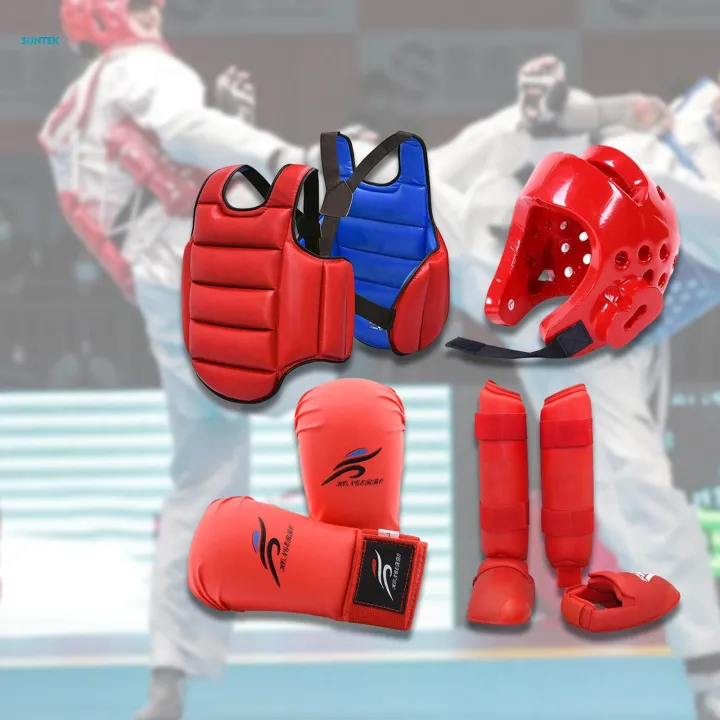 4%20Pieces%20Karate%20Sparring%20Gear%20Thickened%20Boxing%20Gloves%20Vest%20XL%20Red%20-%20Image%202