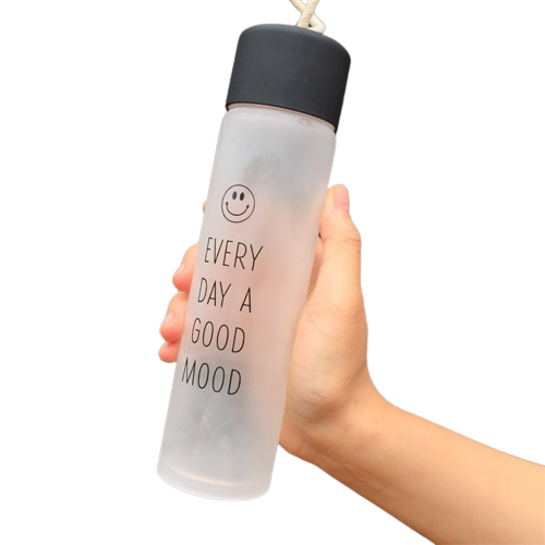 360ml Portable Frosted Glass Water Bottle Drink Bottle Water Container Contracted Smile Bottle-Cup Cups Cover Included