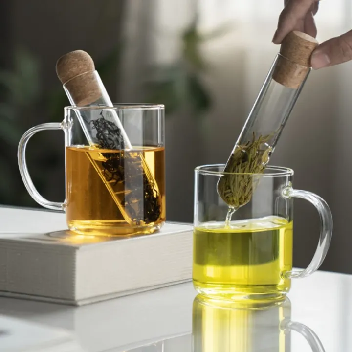 Portable Pipe Glass Design Glass Tea Infuser With Stopper Transparent ...