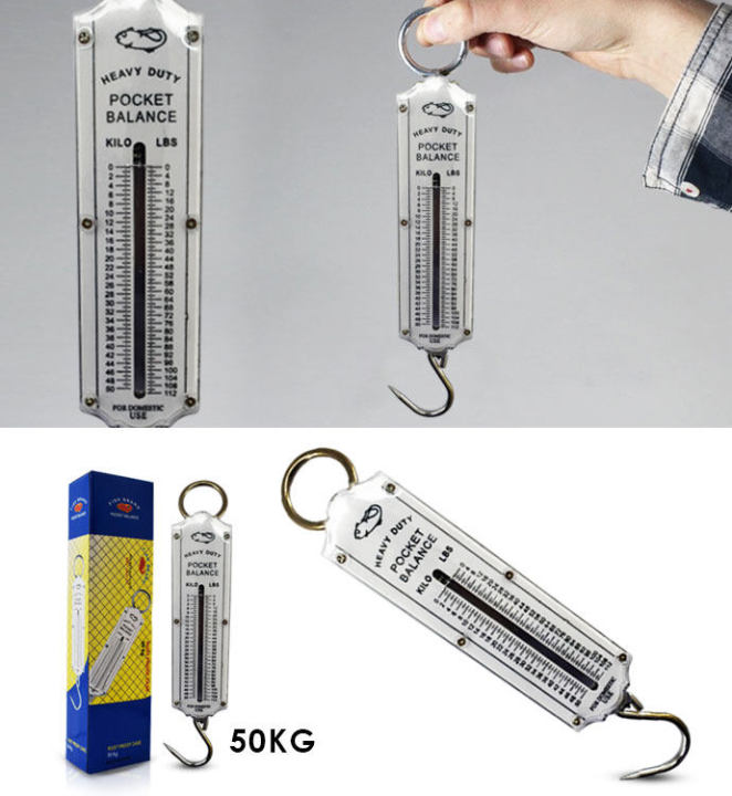 Fish Brand High Quality 50Kg Pocket Balance Scale Hanging Spring Balance Weighing Scale Balance Heavy Duty Portable Kitchen Luggage Grocery Food Item Hanging Scale Spring Scale Rust Proof