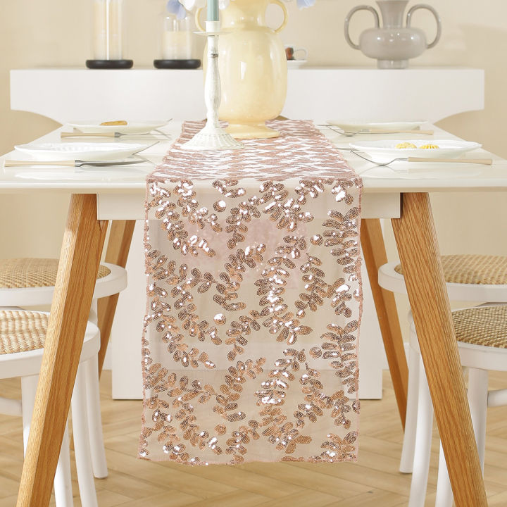 Gold Silver Table Runner Sparkle Sequin Glitter Foil Metallic Rose Gold Table Cover Wedding Birthday Decorations 2023