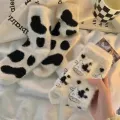 Autumn and Winter Fleece-lined Mink Fur Socks Women's Warm Thickened Cow Spot Home Cute Girl Room Socks Maternity Socks. 