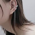 Long tassel ear bone clip Girls Trendy Punk Ear Cuff Girl no Piercing Ear Clip Fake Cartilage Earrings Korean Clip Earring Women Gothic Silver Dangle Earring. 