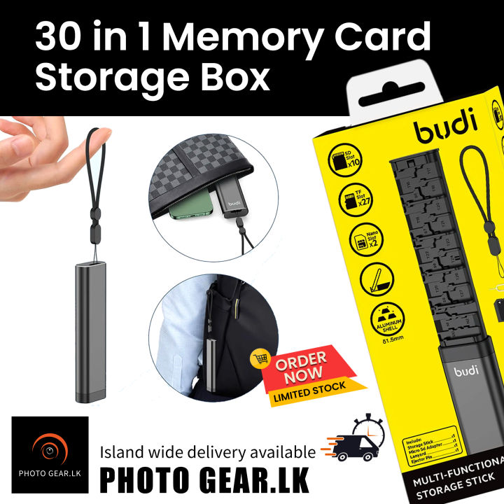 BUDI 30 in 1 Flash Memory Card Storage Box Case Micro SD SIM SD Card Holder Multi-functional Phone Holder Shock-proof Box
