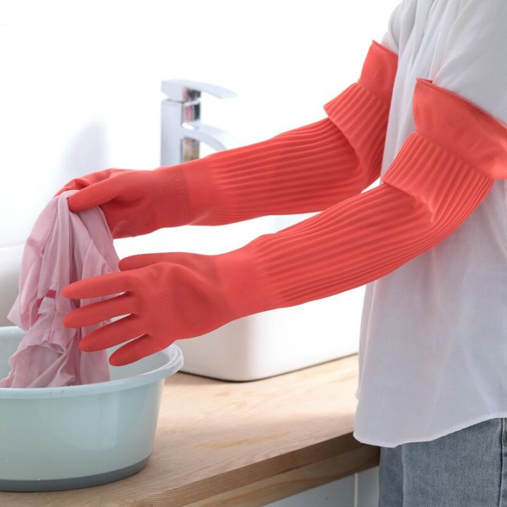 38Cm 1Pair Lengthen Dishwashing Cleaning Gloves Silicone Rubber Dish Washing Glove For Household Scrubber Kitchen Clean Tool