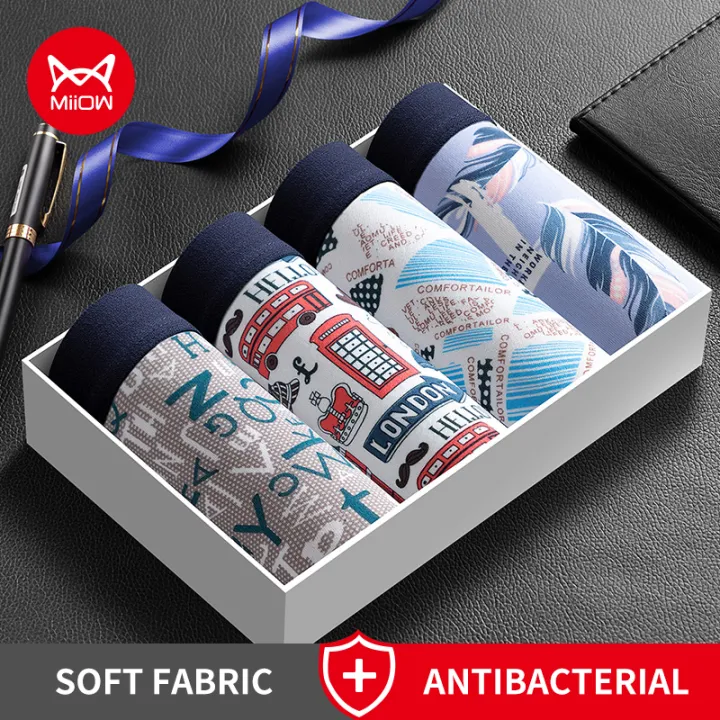 MiiOW 4Pcs Man Boxers Men's Panties Breathable Polyester Men  Boxershorts Antibacterial