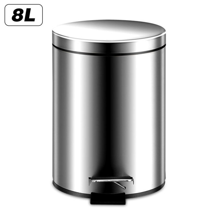 8L Brushed Stainless Steel Rubbish Bin Step Trash Can Wastebasket Garbage Container Bin Dust Bin with Lid for Bathroom Kitchen Waste Bin Removable Liner Bucket