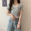 Mock Two-PieceTWomen's T-shirt Summer T-shirt Shory Style Bare Midriff Tight Korean StylechicDesign Sense Niche Hot Girl bmTop. 